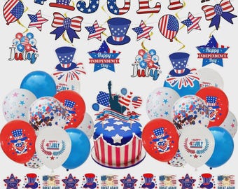 4th of July Party Banner Kit, Patriotic Balloons, American Flag Garland, Independence Day Decor