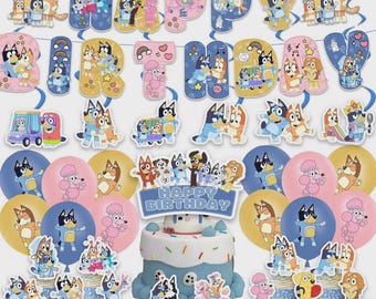 Bluey Birthday Party Supplies Set | Cartoon Herding Dog Decorations