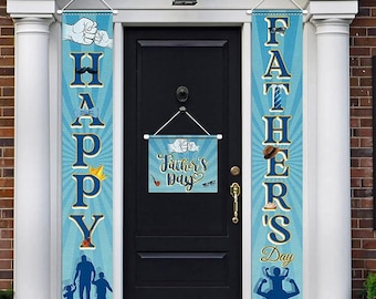 Father's Day Porch Sign Banner Set, Blue Outdoor Door Decor