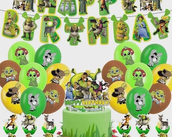 Shrek Birthday Party Decorations Set | Balloons, Banner, Cake Topper