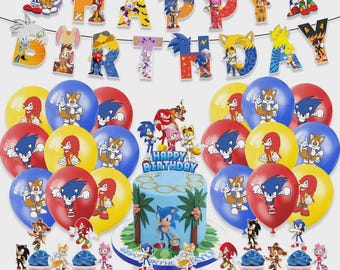 Blue Hedgehog Birthday Party Supplies Set | Banner Balloons Cake Toppers | Kids Gaming Party Decorations