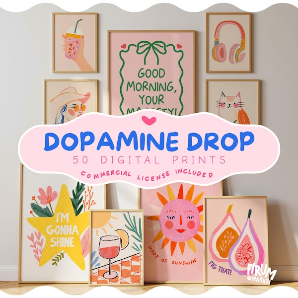 Colorful Eclectic Danish Pastel Set of 50 Printable Posters, Cute Maximalist Gallery Set, Trendy Prints With Commercial License | 112
