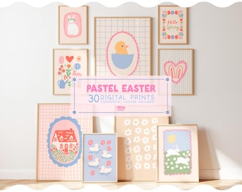 Easter Pastel Prints Set – Spring Holiday Decor, Farmhouse Commercial License, Digital Download | 150