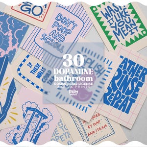 Juego de 30 láminas decorativas para baño con temática de dopamina, paquete de láminas divertidas para el baño, acceso comercial incluido / 190