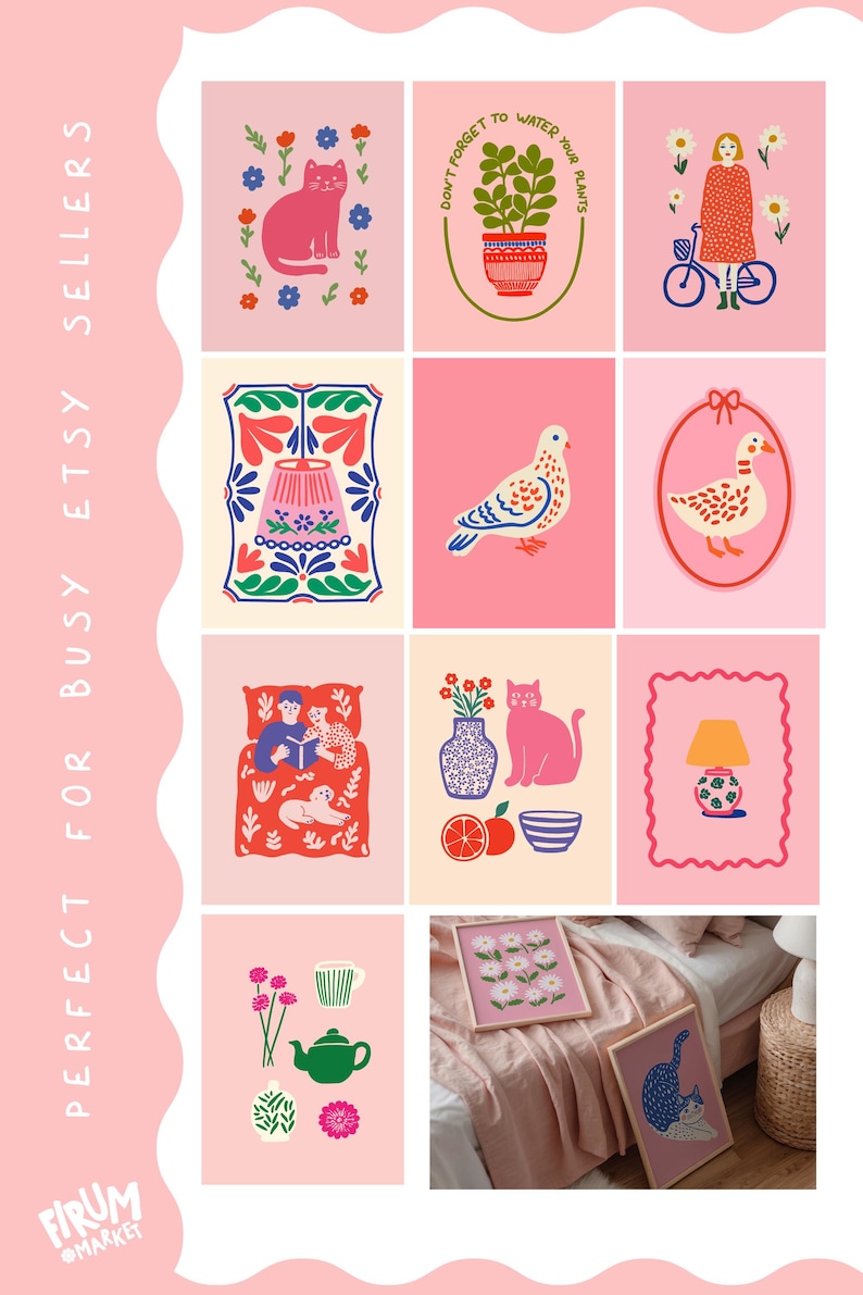 Bundle of 50 high-resolution digital printable wall art files with full commercial use license included. Designed for small business owners, print-on-demand sellers, and creative entrepreneurs who need stylish, ready-to-sell artwork. Perfect for Etsy shops, resale, or adding to physical products like posters, canvas, and home decor. A time-saving solution for launching or expanding your art collection with ease and personality.