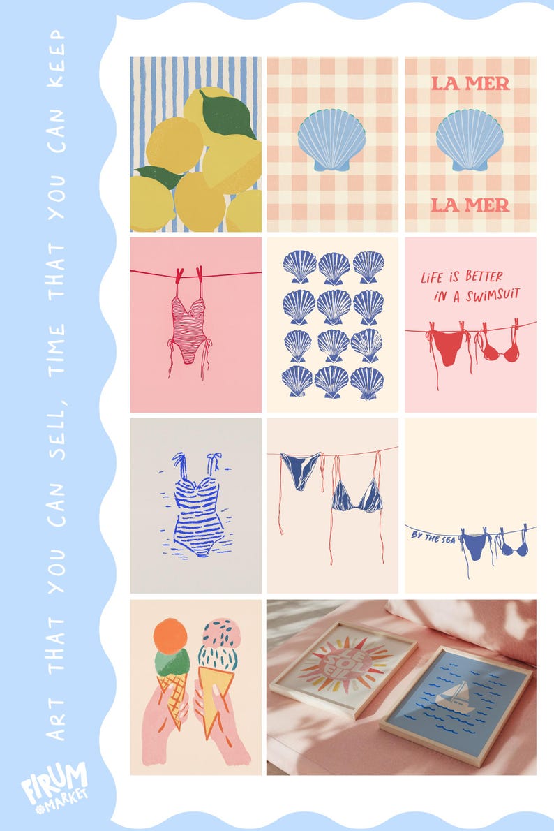 Eclectic Summer 50 Wall Art Bundle, Coastal Gallery Poster Set, Licensed Use Included | 170 image 8