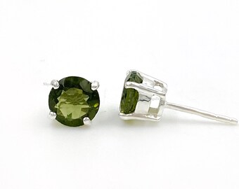 Moldavite Stud Earrings: Genuine Moldavite 7MM Sterling Silver Gemstone