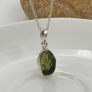 Rough Moldavite Sterling Silver Pendant: Czech Gemstone Jewelry