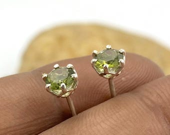 Moldavite Stud Earrings: Genuine 5MM Sterling Silver Gemstone