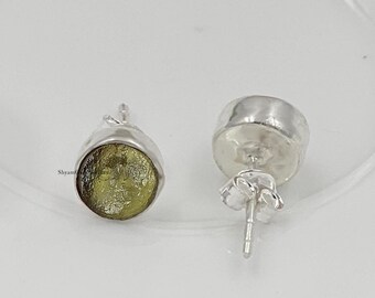 Genuine Row Moldavite Stud Earring: 925 Sterling Silver Earrings, Gift for Her