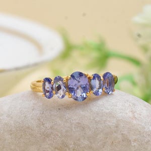 Vintage Tanzanite Engagement Ring: 925 Sterling Silver, Gold Accent