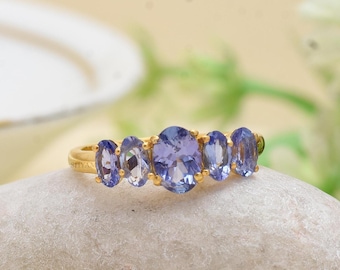 Vintage Tanzanite Engagement Ring: 925 Sterling Silver, Gold Accent