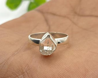 Raw Herkimer Diamond Ring: Handmade 925 Sterling Silver Minimalist Ring, Christmas Gifts