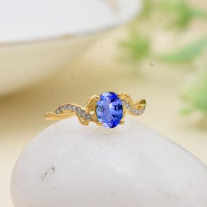 AAA Tanzanite Engagement Ring: Vintage Art Deco Moissanite, Sterling Silver