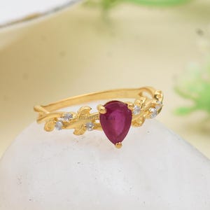 Genuine Ruby Ring: 925 Sterling Silver, Pear Cut Gemstone Engagement Gifts