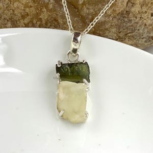 Moldavite & Libyan Tektite Pendant: Sterling Silver, Handmade