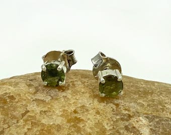 Moldavite Stud Earrings: Genuine 5MM Sterling Silver Gemstone