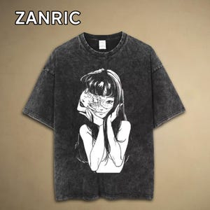 Oversized Acid Wash T-Shirt Unisex, Hip Hop Streetwear Graphic Tee, Gift for Anime Lover