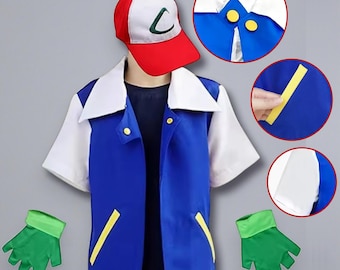 Anime Cosplay Costume, Blue Jacket with Cap and Gloves Set, Halloween Outfit