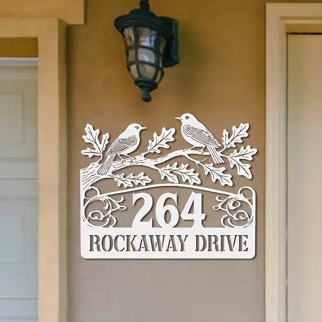 Personalized Bird Oak Tree Address Sign, Address Metal Sign, Birds ...