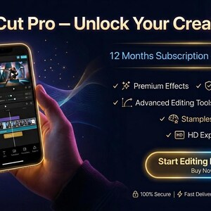 May include: A smartphone displaying the CapCut Pro interface with a 12-month subscription offer. Text includes CapCut Pro &ndash; Unlock Your Creativity, 12 Months Subscription &ndash; Instant Access, Premium Effects, No Watermark, Advanced Editing Tools, AI Features, Stamplestvold, HD Export, and Start Editing Like a Pro.