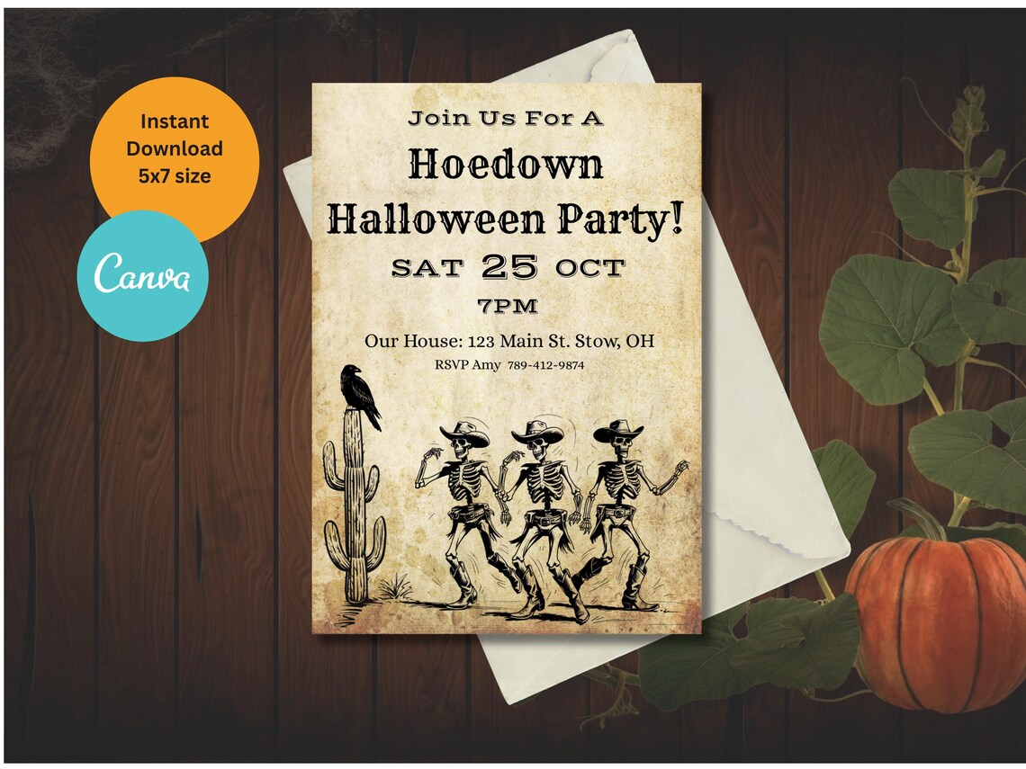 Printable Vintage Hoedown Skeleton Halloween Party Invite - Etsy