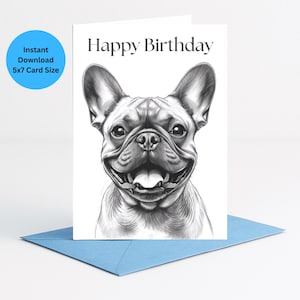 Printable French Bulldog Birthday Card