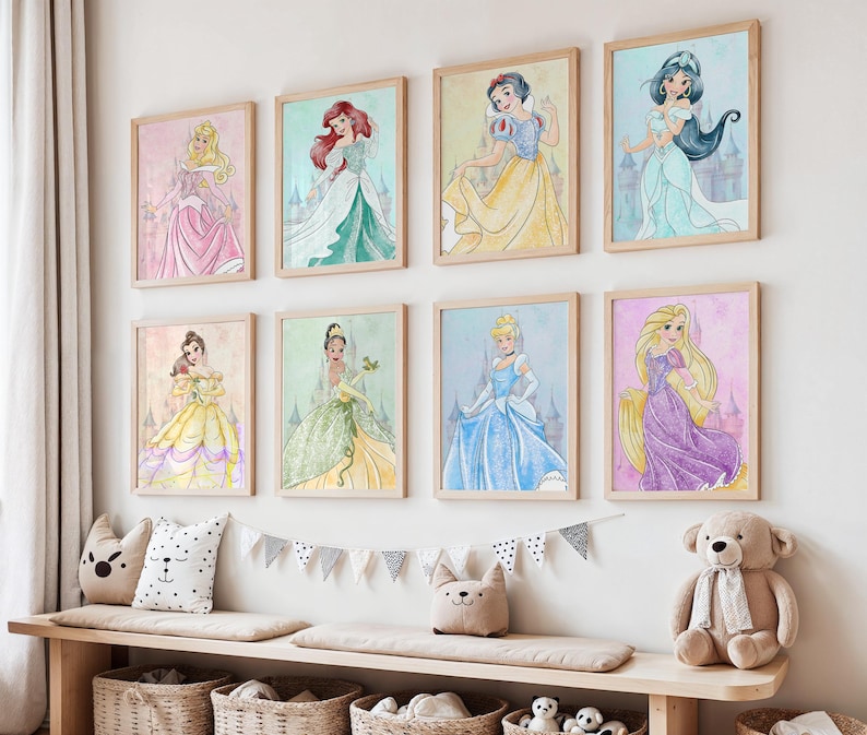 Princess Watercolor Prints Set of 10 - Aurora, Cinderella, Snow White ...