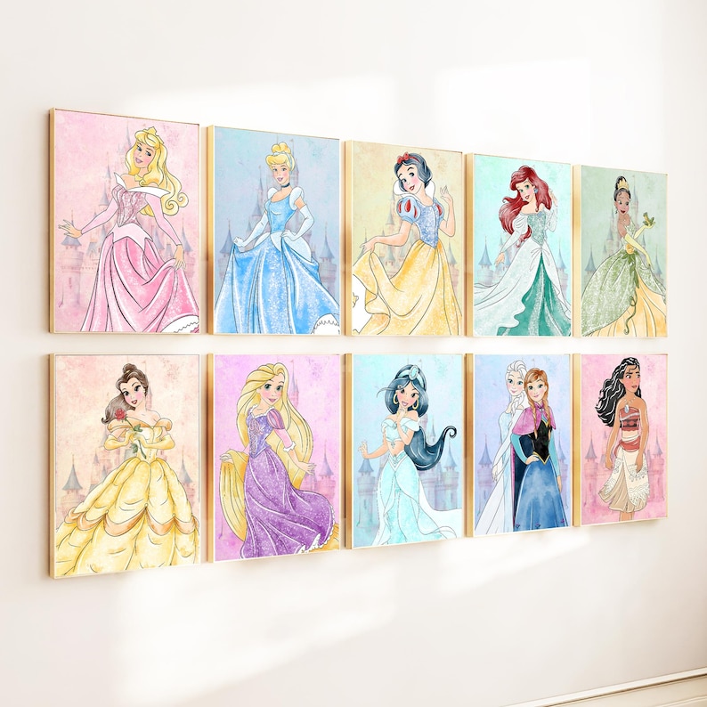 Princess Watercolor Prints Set of 10 - Aurora, Cinderella, Snow White ...