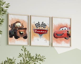 Impressions personnalisées Lightning McQueen pour chambre de bébé, décoration de film de voitures (téléchargement numérique)