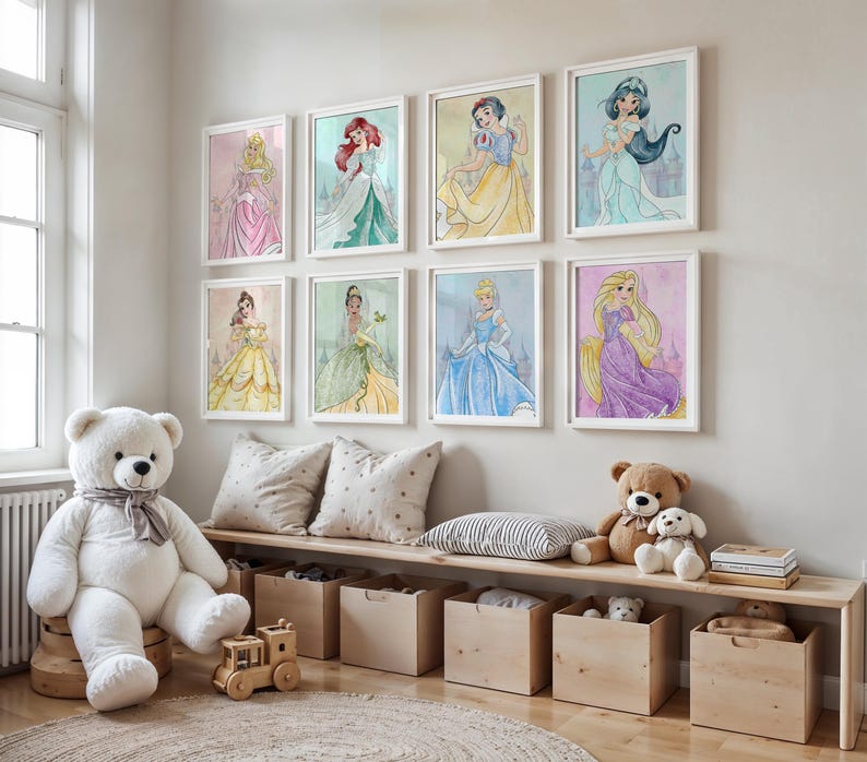 Princess Watercolor Prints Set of 10 - Aurora, Cinderella, Snow White ...