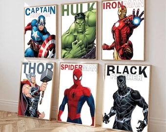 Avengers Superhero Prints, Set of 6, Comic Book Nursery Art (Digital Download)