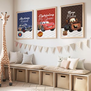 Juego de pósteres de la película Cars – Decoración de pared en acuarela para habitación infantil o sala de juegos (descarga digital)