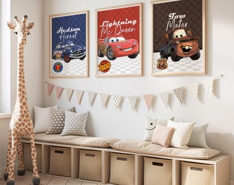 Cars Movie Poster Set – Watercolor Nursery, Playroom Wall Art (Digital Download)