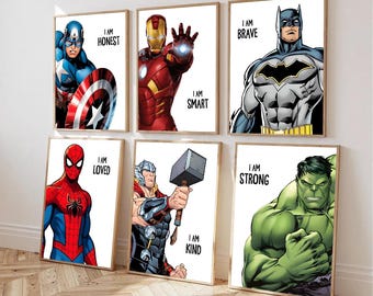 Superhero Prints Set – Kids Room, Spiderman, Hulk, and More (Digital Download)