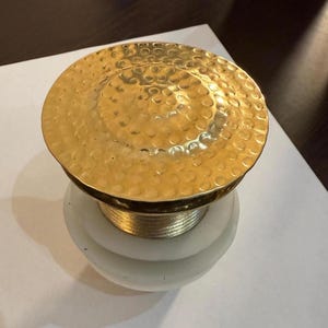 Unlacquered brass sink drain, Solid Brass Drain, Hammered Pop Up Drain