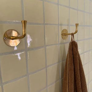 Solid Brass Wall Hook Unlacquered | Handmade Single Coat Hook | Vintage Style Bathroom Hardware
