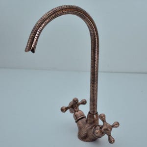 Copper Bathroom Faucet Hammered Finish - Vintage Gooseneck Sink Faucet - Handmade Plumbing Hardware