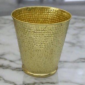 Hammered Brass Waste Basket | Unlacquered Bathroom Trash Can | Decorative Storage Bin | Vintage Brass Bathroom Accessories & Decor