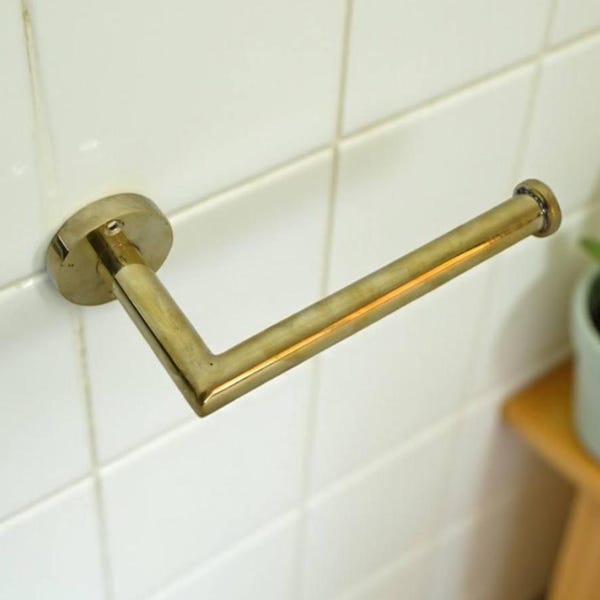 Solid Brass Toilet Roll Holder , Unlacquered Brass Wall Mount Toilet Paper Holder Bathroom