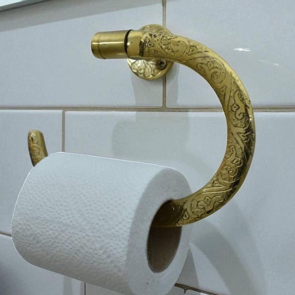 Unlacquered Brass Wall Mount Toilet Paper Holder | Solid Brass Bathroom Fixture | Vintage Toilet Roll Holder