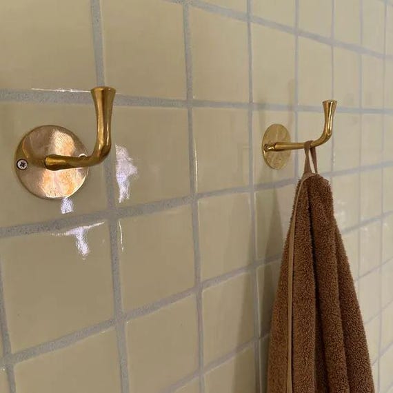 Solid Brass Wall Hook Unlacquered | Handmade Single Coat Hook | Vintage Style Bathroom Hardware