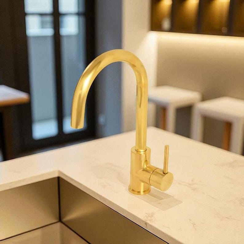 Without Color Tap Unlacquered Brass Kitchen Faucet - Single Handle Mixer Tap - Rotatable ...