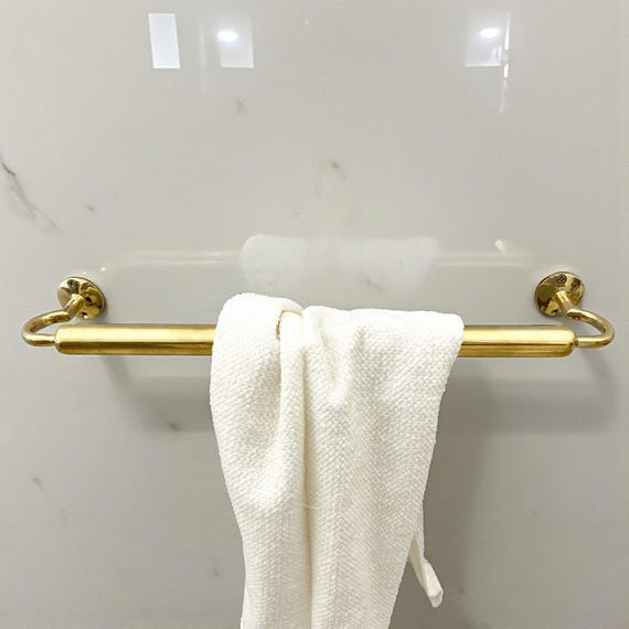 Vintage Brass Towel Holder , Solid Brass Towel Bar Wall Mount , Handcrafted Unlacquered Bathroom Towel Rack Rail , Antique Brass Decor
