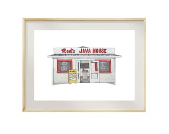 Red's Java House Watercolor Print: San Francisco Embarcadero Storefront Streetscape Art