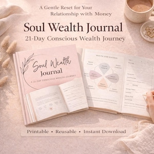 Soul Wealth Journal – 21-dagars arbetsbok för pengatänkande och manifestation, utskrivbar självupptäcktsplanerare