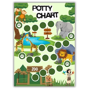 Zoo Animal Theme Potty Training Chart for Kids. Printable Reward Chart for Toddlers. Potty Sticker Chart. Instant Digital Download