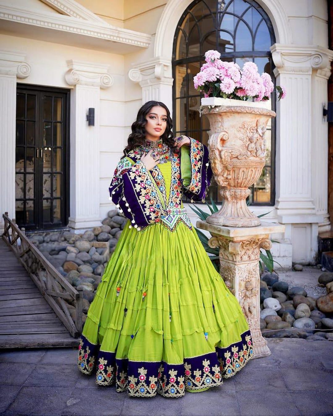 afgan dress Suraiya This handmade piece features vibrant floral motifs Atlasi Afghan Dress - 3