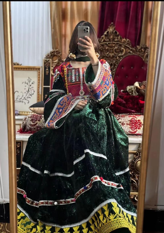 green velvet dress with embroidery Luxury Embroidered Green Velvet Dress with Emb. Organza Dupatta (DZ167 –  DressyZone.com main image 1
