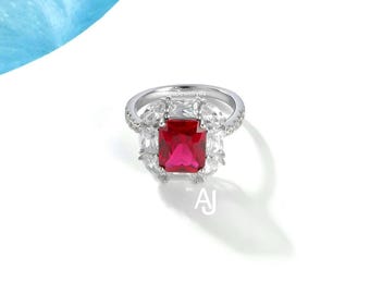 Natural Ruby Ring, 925 Sterling Silver, Minimalist Vintage Style